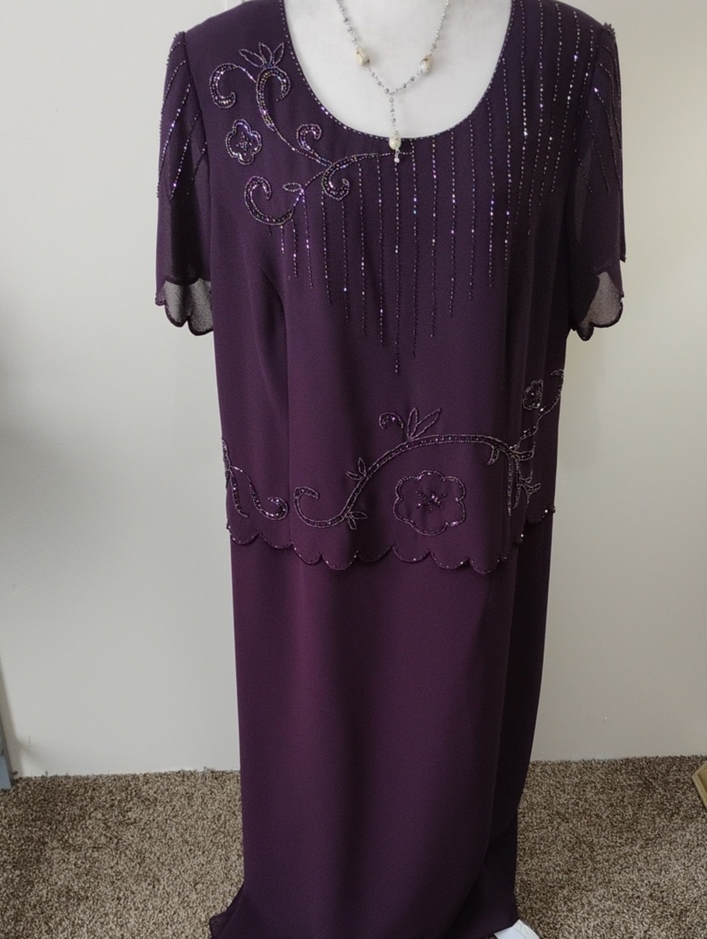 Fall Mother Of The Bride Plum Beaded Maxi Dress